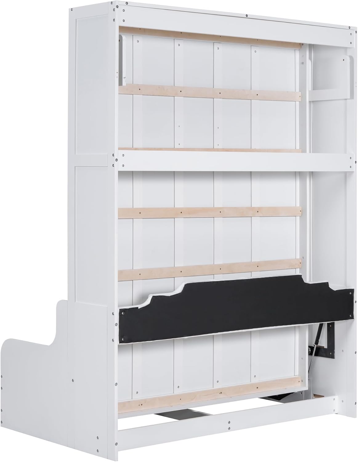 Merax Queen Size Murphy Bed Frame, Modern Wall Bed Can Be Folded into Cabinet, Chair with Cushion, White