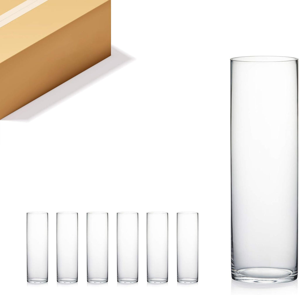 WGV Cylinder Vase Bulk, Width 6", Height 20", Clear Glass Container Terrarium Candle Holder for Wedding Centerpiece, Party Event, Home Office Decor, 6 Pieces