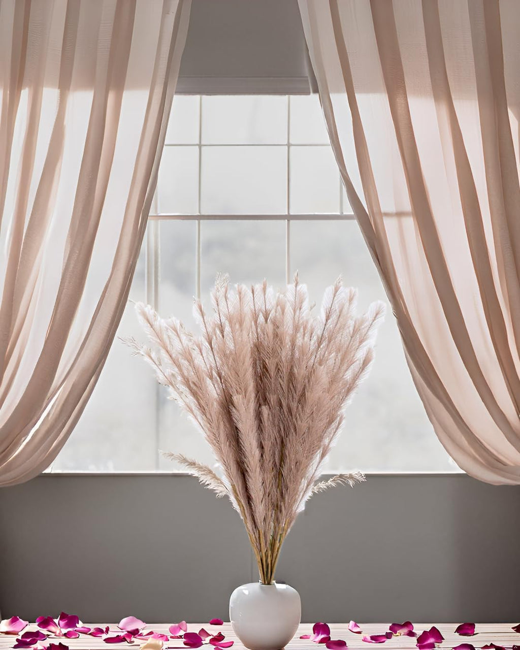 UiiziC Faux Pampas Grass 8 PCS 30"/76cm Dried Fluffy Artificial Flowers Ascendant Grass for Vase Fillers Wedding Party Bouquets Home Hotel Centerpieces Decor (Beige)