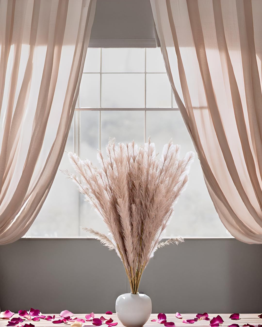UiiziC Faux Pampas Grass 8 PCS 30"/76cm Dried Fluffy Artificial Flowers Ascendant Grass for Vase Fillers Wedding Party Bouquets Home Hotel Centerpieces Decor (Beige)