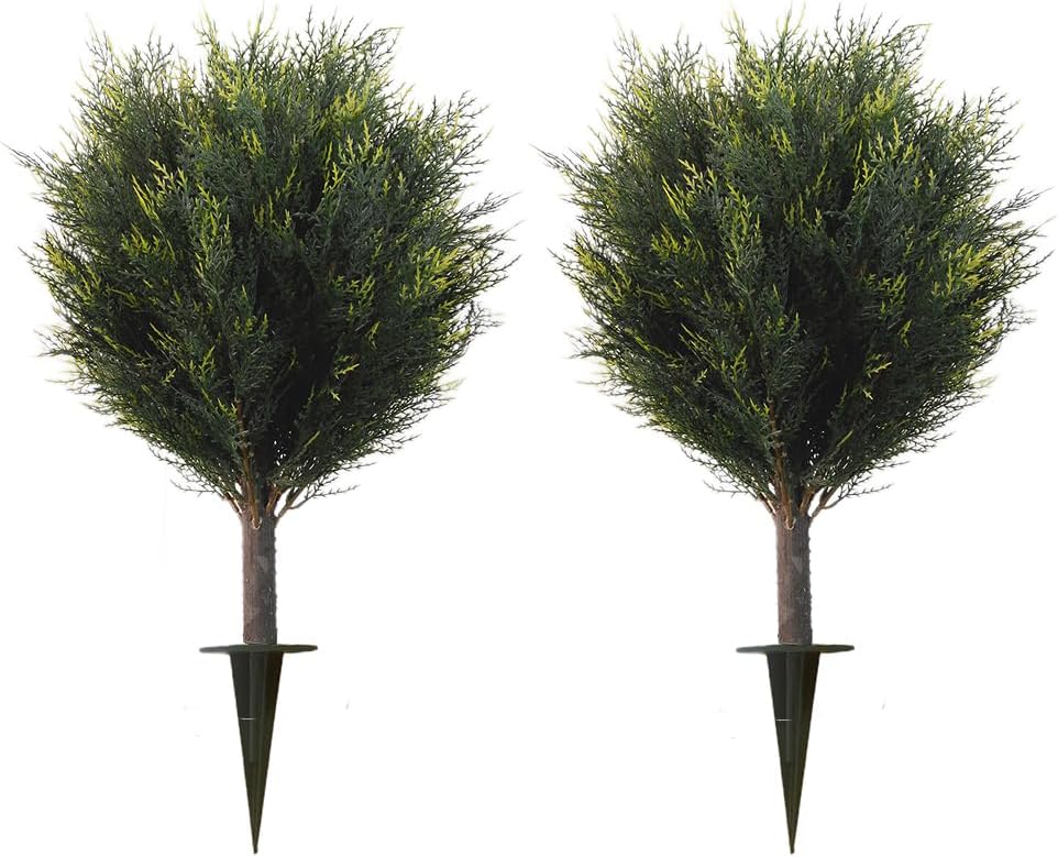 27" Artificial Cedar Topiary Shrub UV-Proof Leaves Poteed Artificial Shrubs for Outdoors Plant for Home Office Outdoor and Indoor Decor Porch Plants