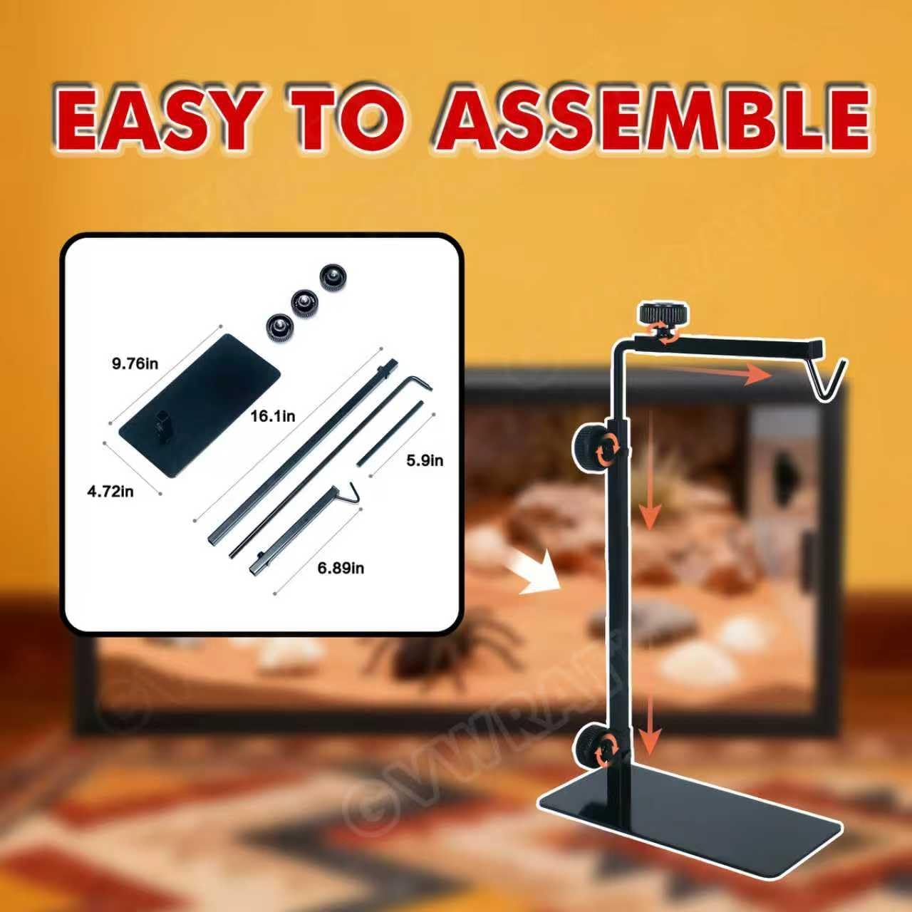 Reptile Lamp Stand, Adjustable Domes Heat Lamp Metal Bracket Floor Light Holder for Reptile Terrarium Lighting Heating Light and Dome lampshade.