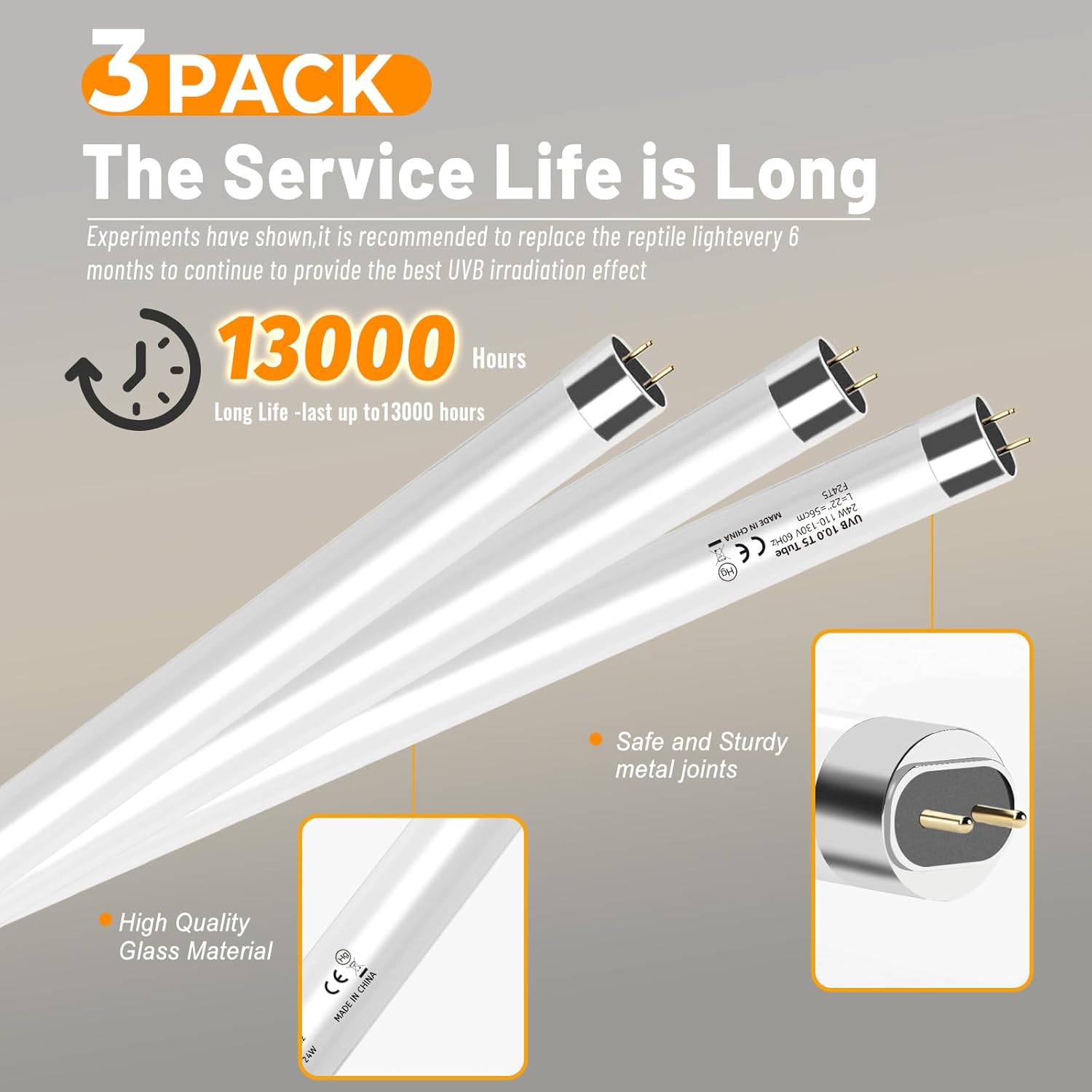 3 Pack T5 10.0 UVB Reptile Light Bulbs 8W 12" – UVA UVB Light Tube for Bearded Dragons, Turtles, Chameleons, Lizards, and Amphibians – Reptile UVB Bulbs for Desert & Tropical Habitats