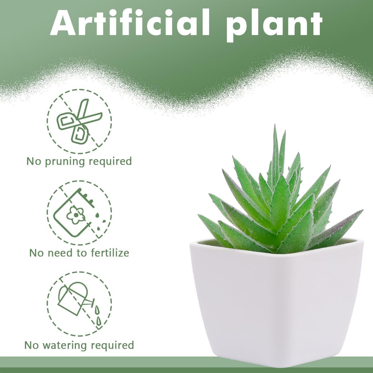 Woration 6pcs Faux Artificial Mini Flocking Succulent Plants in White Pots Fake Plastic Plants Topiaries for Shelf Table Windowsills Office Home Green Decoration