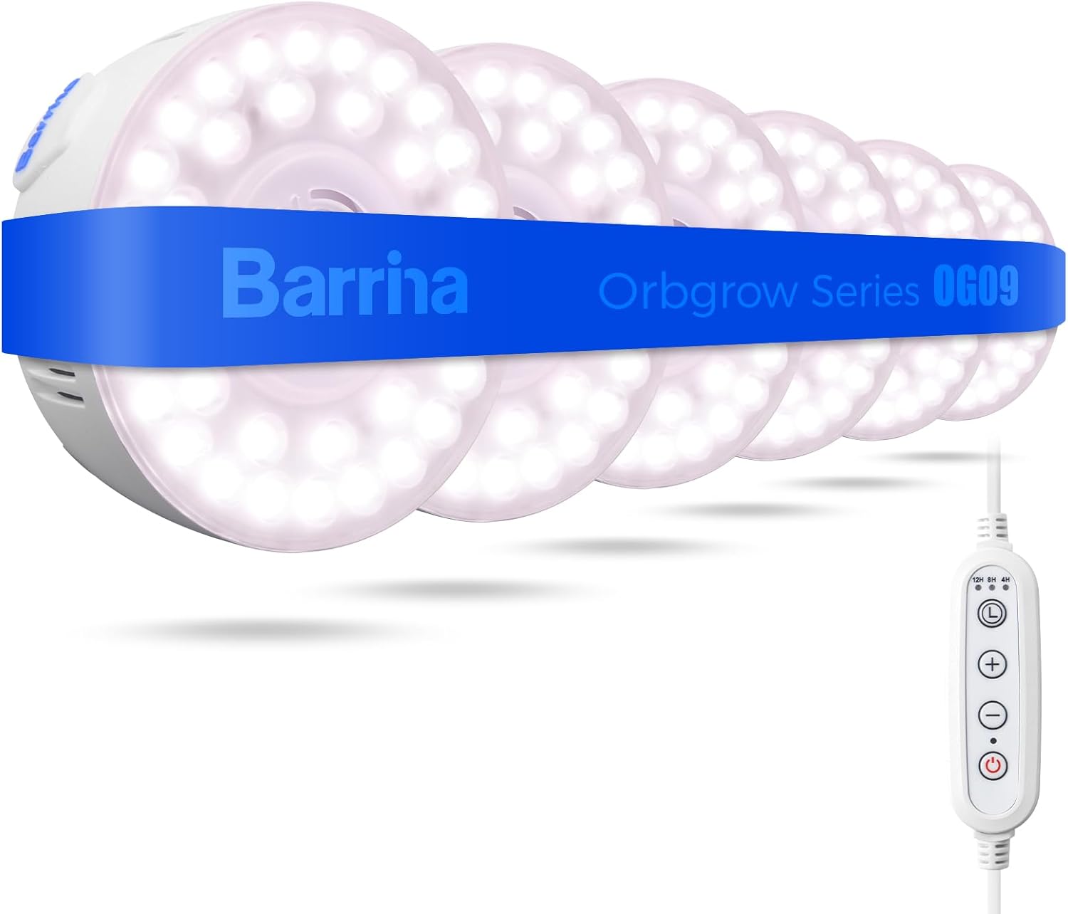 Barrina Orbgrow OG09 Puck Grow Light with Timer, Pinkish White 54W(6 x 9W, 810 Watt Equiv), Full Spectrum Plant Light for Indoor Plants, Magnetic & Linkable, 5 Levels Dimmable for Plant Shelf, 6 Packs