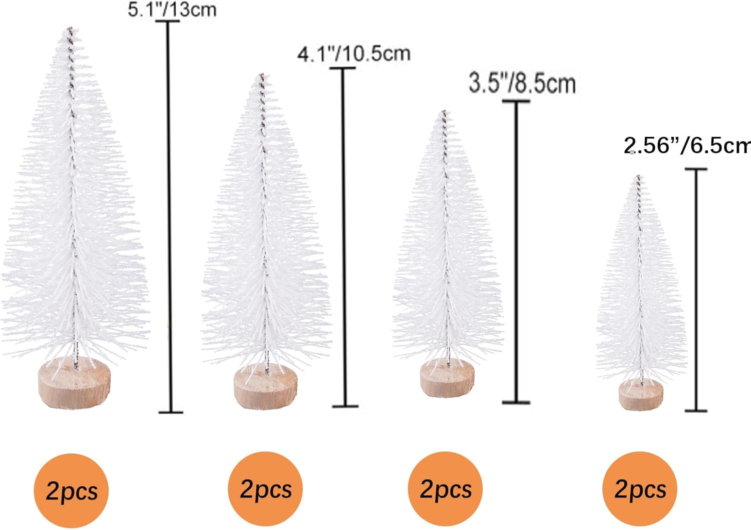 8 Pcs Artificial Mini Christmas Trees, Miniature Pine Trees Sisal Trees with Wood Base Tabletop Christmas Tree for Christmas Xmas Holiday New Year (Pure White, 8 pcs)