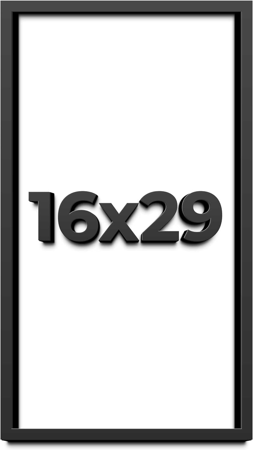 16x29 Shadow Box Frame Black | 1 Inch Deep Solid Wood Shadowbox Display Frame | UV Resistant Acrylic Plexiglass, Acid Free Backing, and Hanging Hardware | Dugan Picture Frame Style