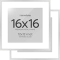 Homeforia 16x16 Silver Picture Frame, High End Metal 16 x 16 Square Frame with Mat 12 x 12 Photo, 16x16 Poster Frames Matted to 12x12 Print, 16 by 16 Hanging Frames, Tempered Glass, Wall Kit, Set of 2