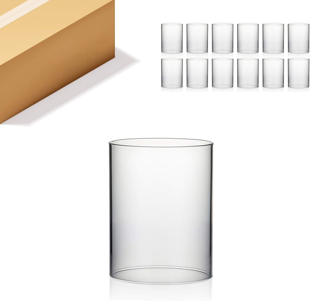 WGVI Hurricane Candle Holder Sleeve, Wide 4.7", Height 6", Clear Glass Cylinder Candleholder, Chimney Tube, Open Ended Candle Shade, 12 Pieces Bulk