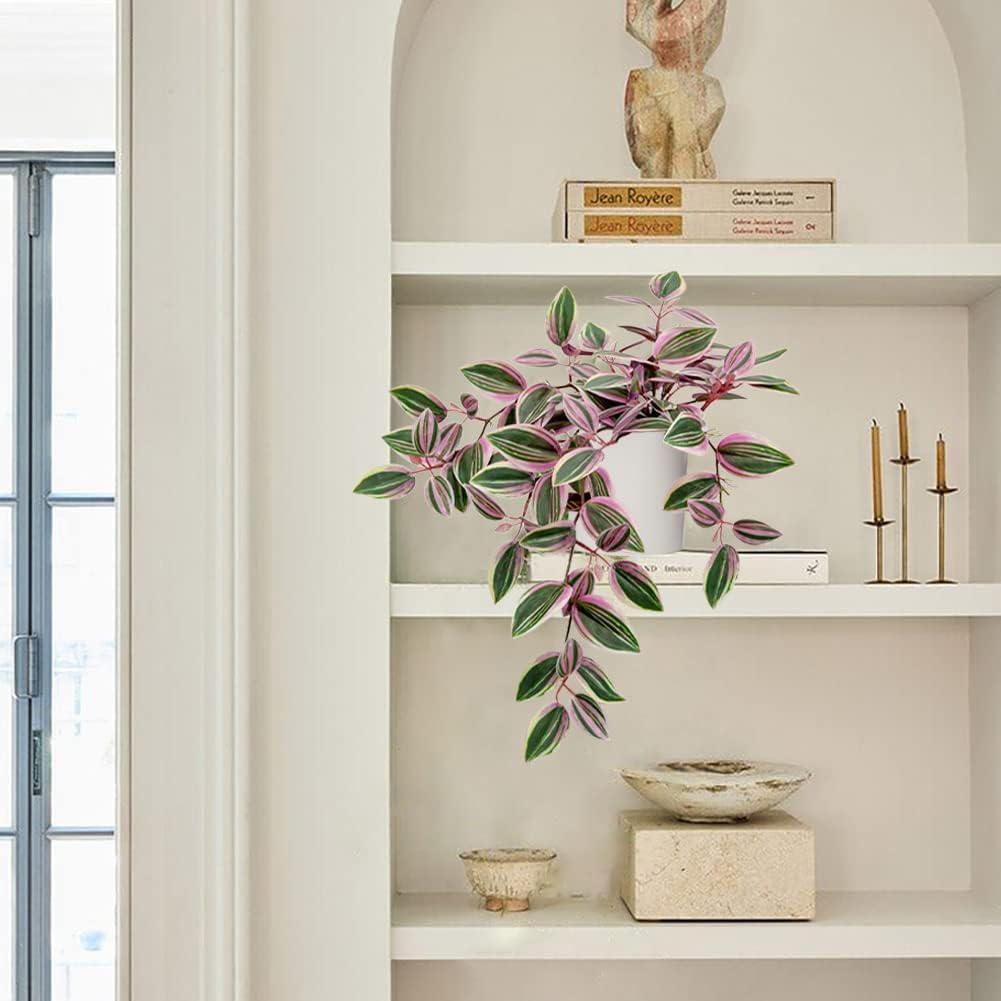 Fake Hanging Plants in Ceramic Pot, 20 Inch Artificial Pink Ivy Leaves Plant Faux Greenery Vine Plants for Home Bedroom Office Table Shef Desk Indoor Outdoor Decor Pink