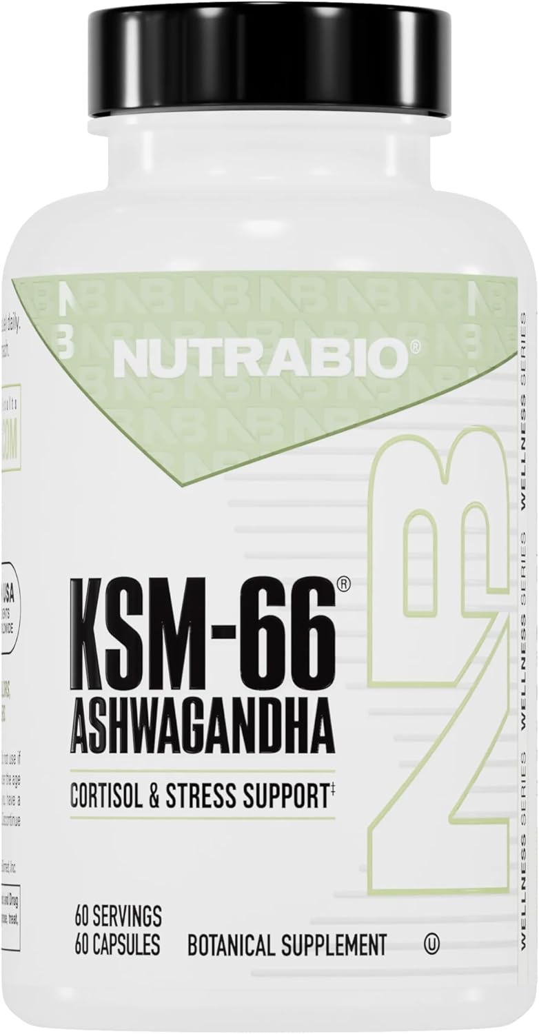 NutraBio Ashwagandha KSM-66 | Ashwagandha Herbal Supplement for Stress, Mood, & Performance | 600 MG of Clinically Studied KSM66 60 Capsules