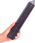 JIC Gem Large Blue Green Ruby Zoisite Quartz Crystal Obelisk Tower Natural Pink Healing Crystal Geode Druzy Point Wand 6 Faceted Reiki Meditation Therapy Decor Crystal Gift 2.6-3.0 Lbs