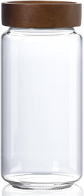 30 fl oz/900 ml Glass Jar with Airtight Wooden Screw Top Lid, Clear Stackable Food Storage Canister, Large Tall Decorative Glass Container for Coffee, Candy, Cookie, Sugar, Oatmeal, Pasta