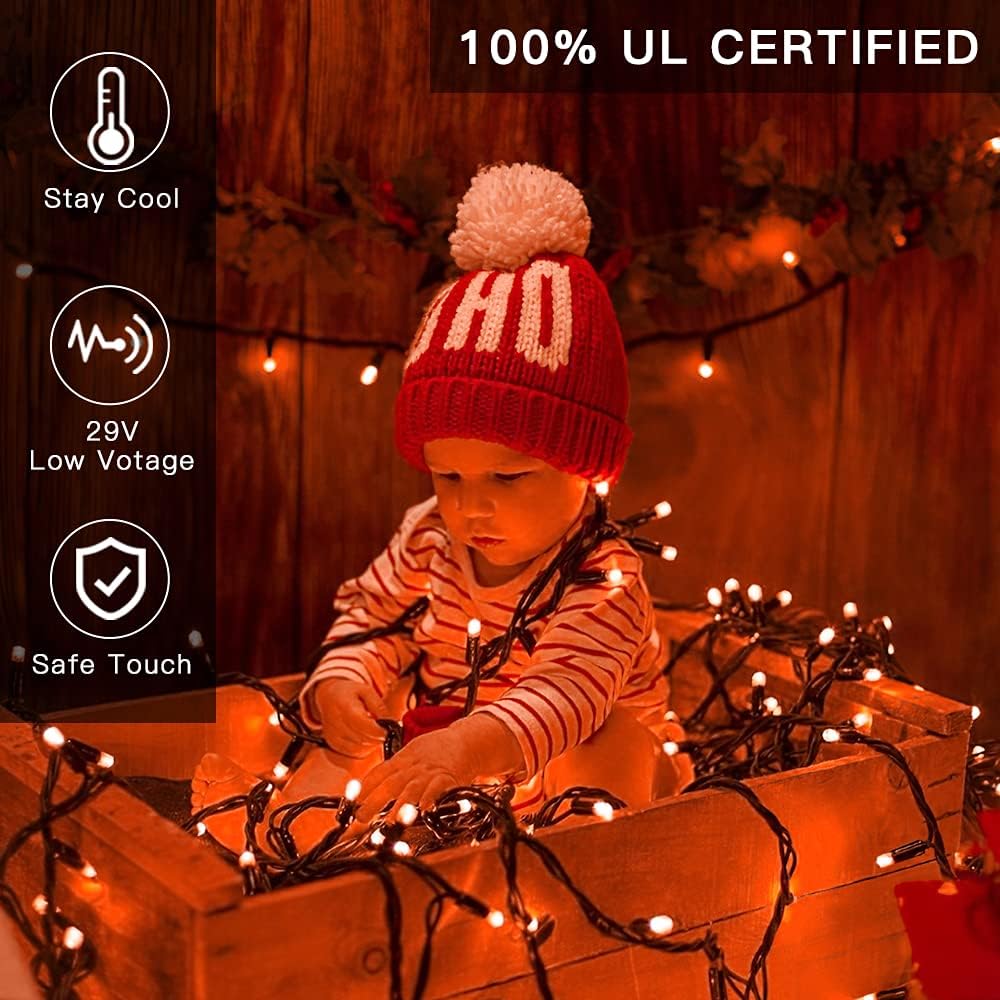 AmyHomie 300LED Orange Christmas String Lights with 8 Modes, Waterproof Fall Lights Outdoor Indoor Fall Decor Fairy String Lights for Party, Thanksgiving Day, Holiday Decoratio