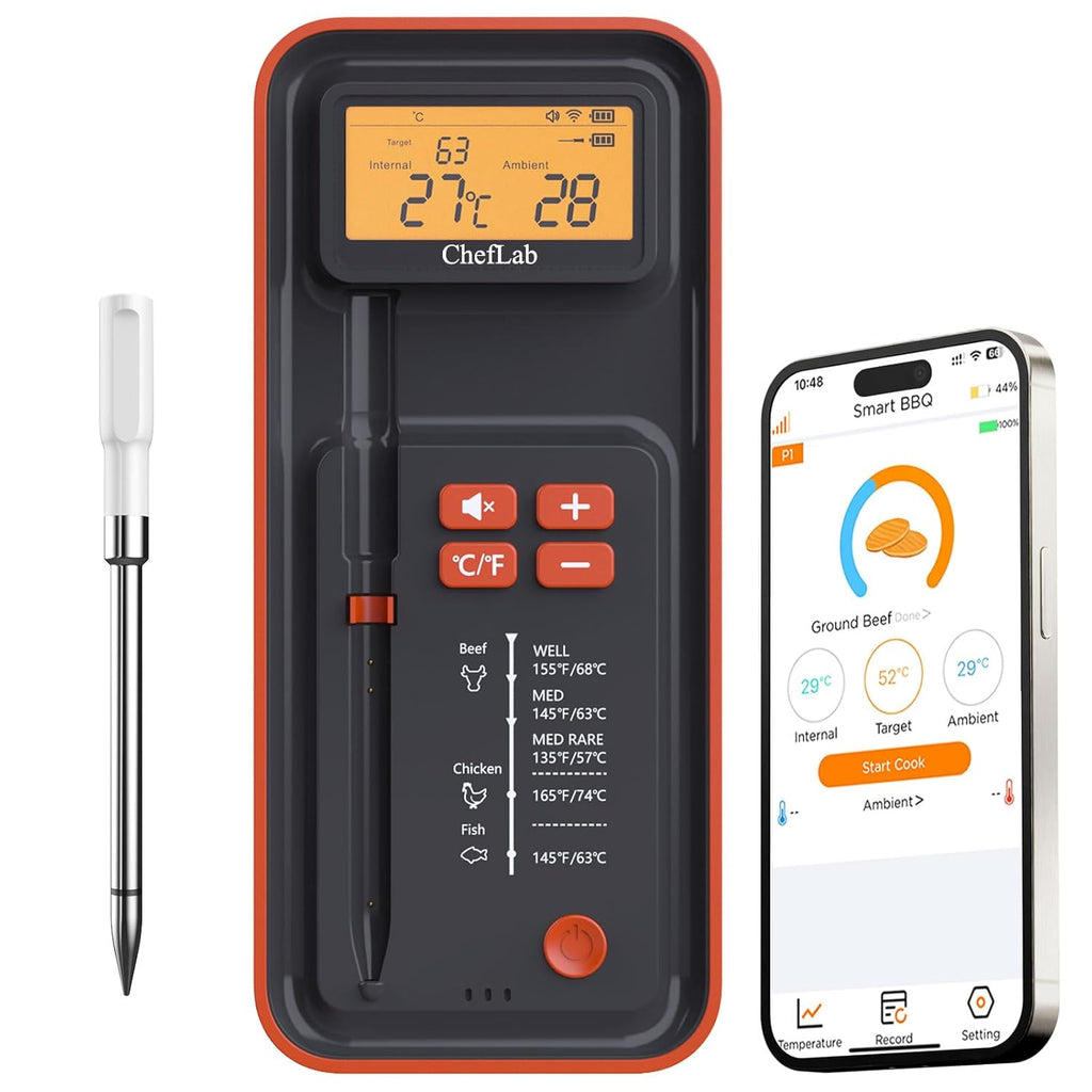 AI Digital Meat Thermometer, 500 ft Long Range Bluetooth Grill Thermometer for Smoker, Oven, BBQ, Digital Food Thermometer for Kitchen Cooking (Single Probe)