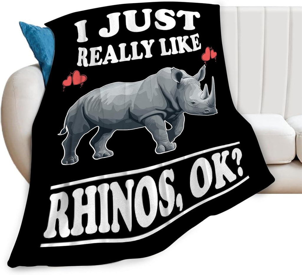 Rhino Blanket I Just Really Like Rhinos Throw Blankets Gifts for Girls Boys Kids Lover Soft Cozy Fleece Plush for Couch Sofa Bed 80"x60"