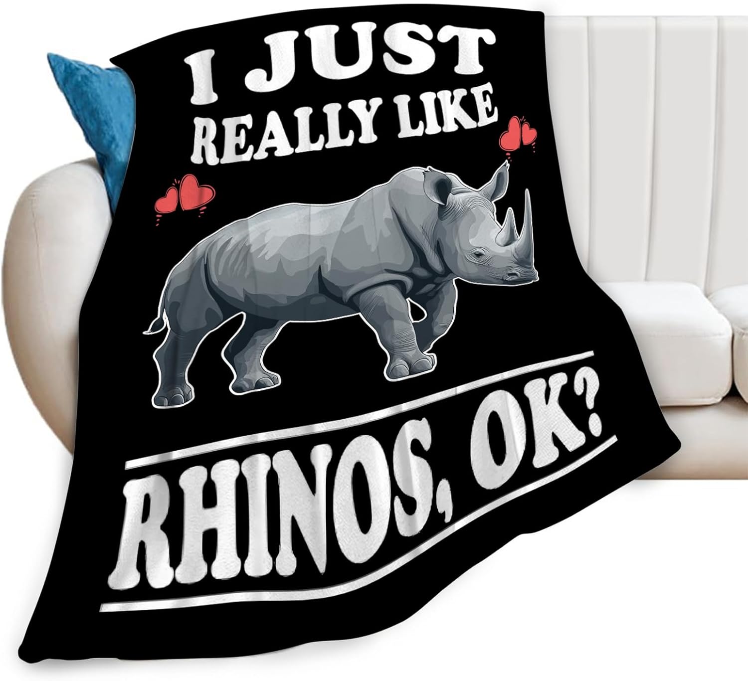 Rhino Blanket I Just Really Like Rhinos Throw Blankets Gifts for Girls Boys Kids Lover Soft Cozy Fleece Plush for Couch Sofa Bed 40"x50"