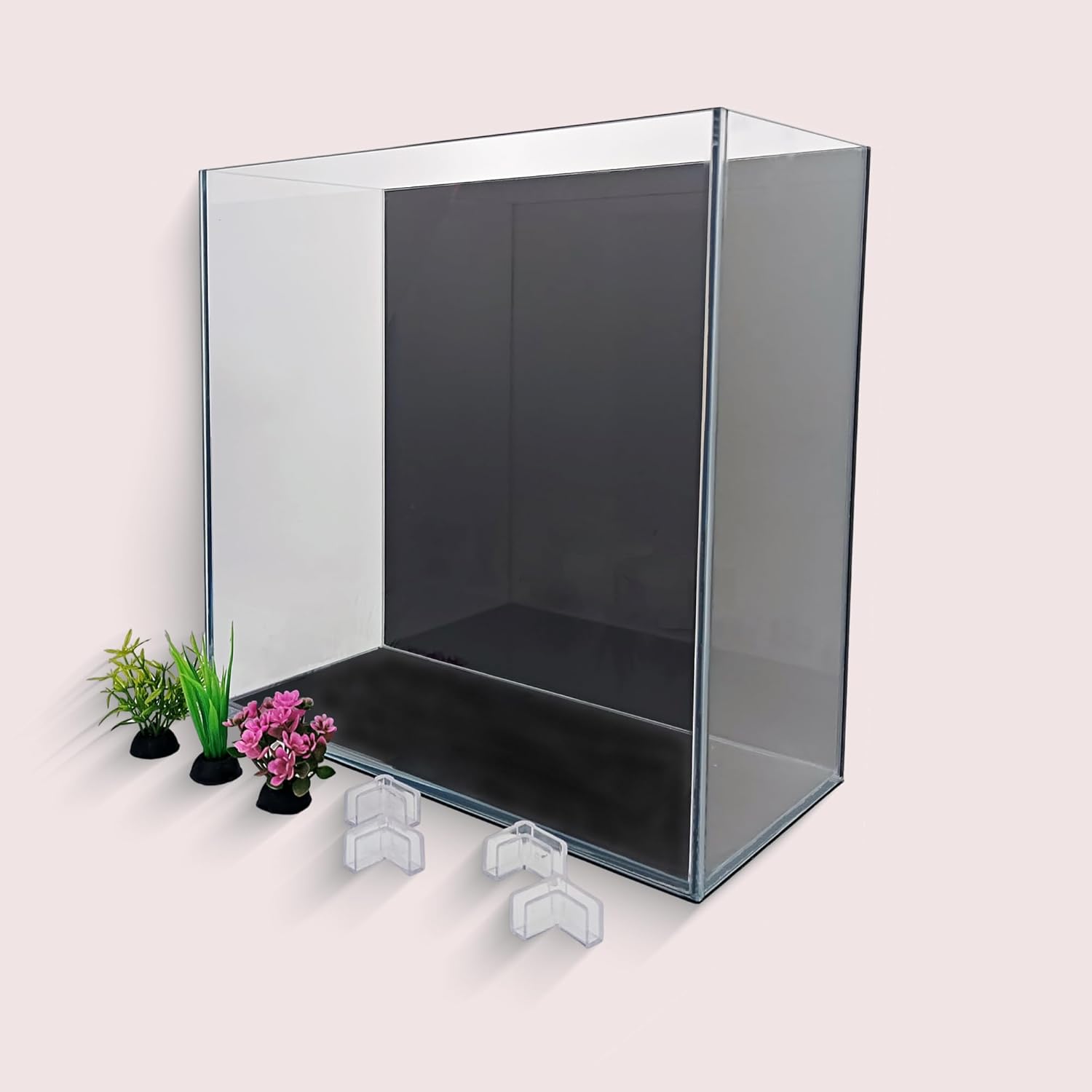 High-Clarity 3.5 Gallon Fish Tank 30 * 15 * 30CM - Low Iron Glass Aquarium with Space-Saving Thin & Narrow Designs | Includes Non-Slip Mat, Corner Guards + Decor | Ideal for Desktop/Bathroom