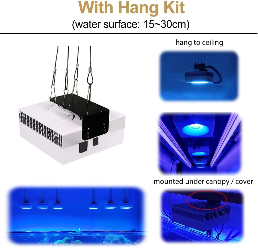 PopBloom RL90 Reef 2PCS Marine Led Aquarium Light Full Spectrum for 36"-48" Reef Coral SPS LPS Reef Coral Saltwater Tank Lamp(RL90-White with Hang Kit, Phone Control)