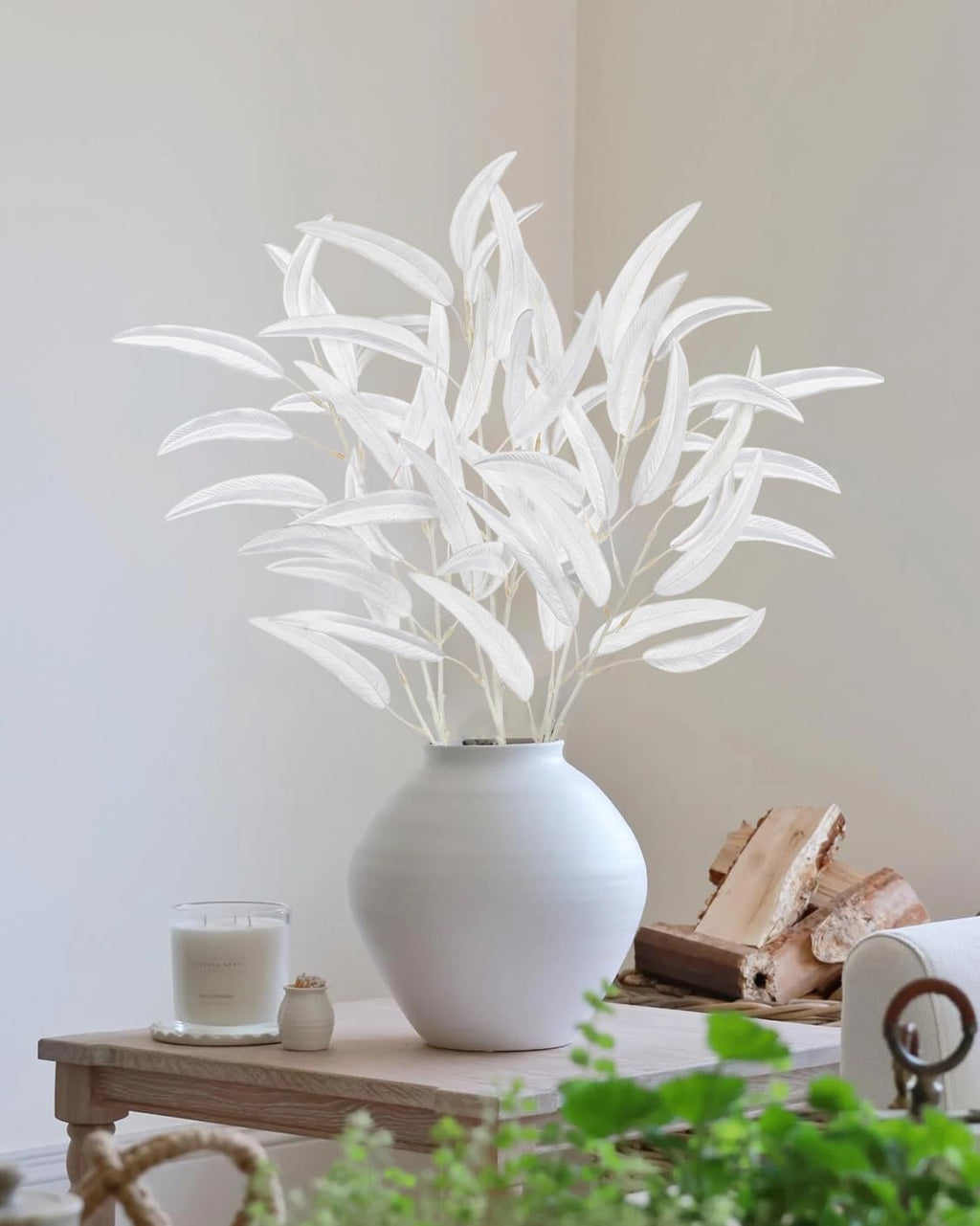 Briful 3-Pack 29.5’’Faux Eucalyptus Stems with White Willow Eucalyptus Leaves and Branches – Artificial Floral Stems for DIY Floral Arrangements, Wedding Bouquets, Vase Fillers, Home Decor
