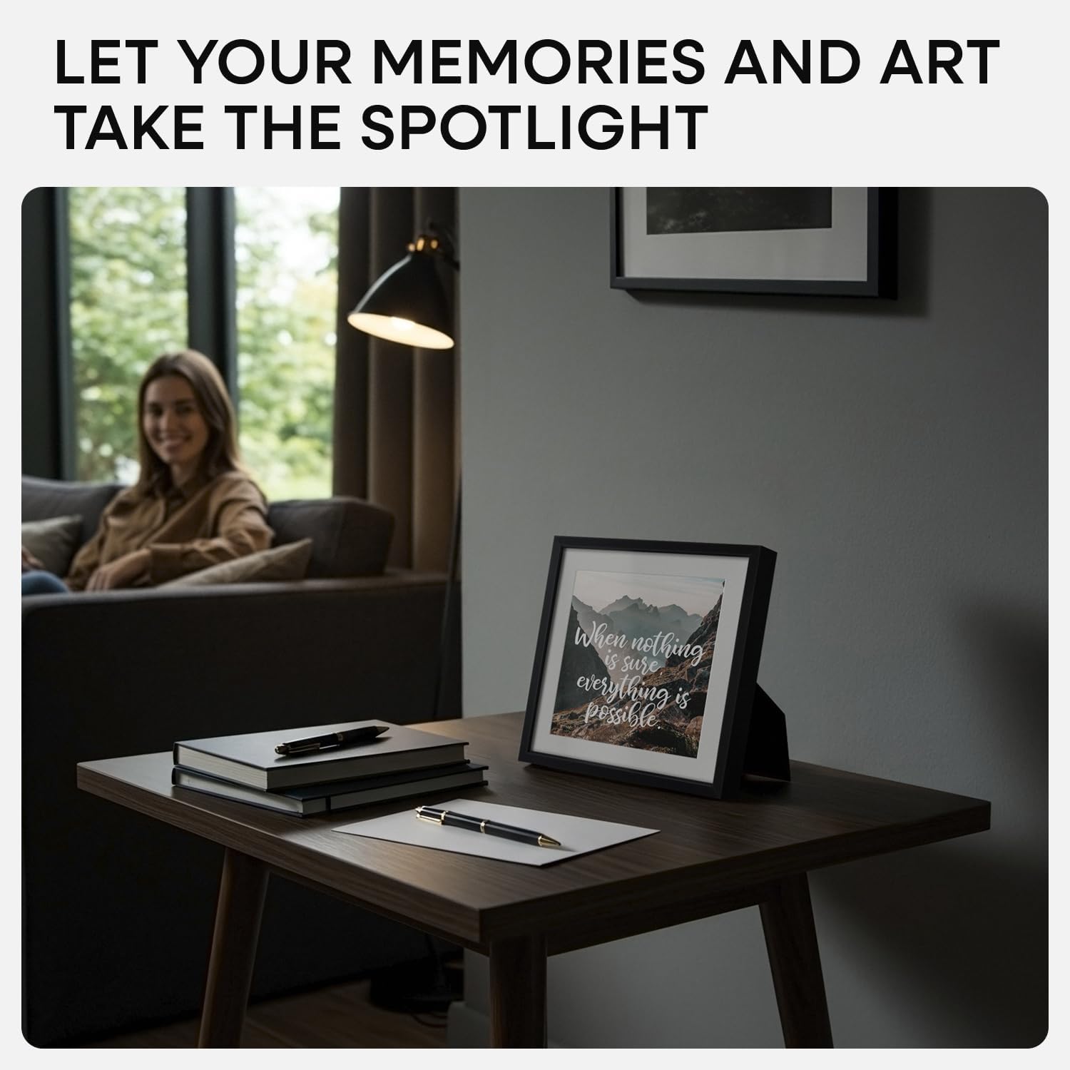 Homeforia 8x8 Black Picture Frame, High End Metal 8 x 8 Square Photo Frames with Mat 6 by 6, 8x8 Poster Frame Matted to 6x6 inch Print, 8by8 Wall or Tabletop Frames, Tempered Glass, Wall Kit, Set of 4