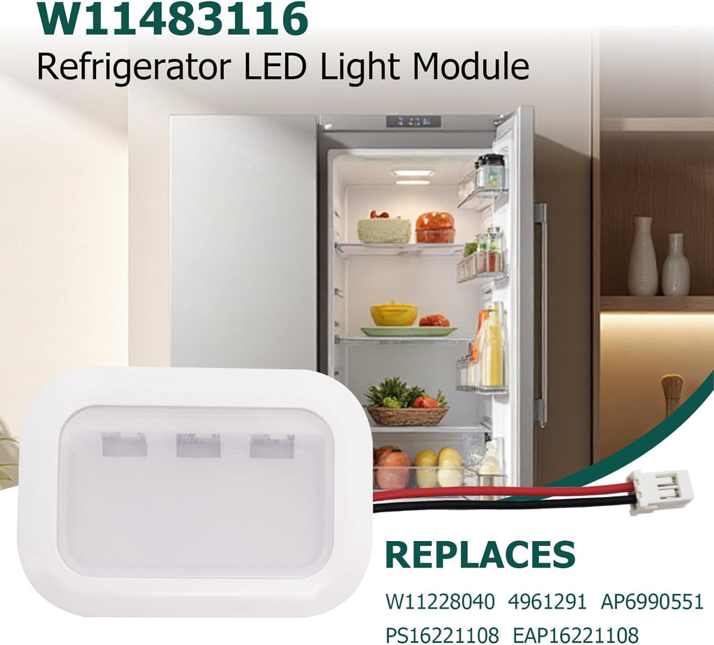 W11483116 Refrigerator LED Light Module Compatible with Whirlpool Kitchen Aid Replaces W11228040 4961291 AP6990551 PS16221108 EAP16221108