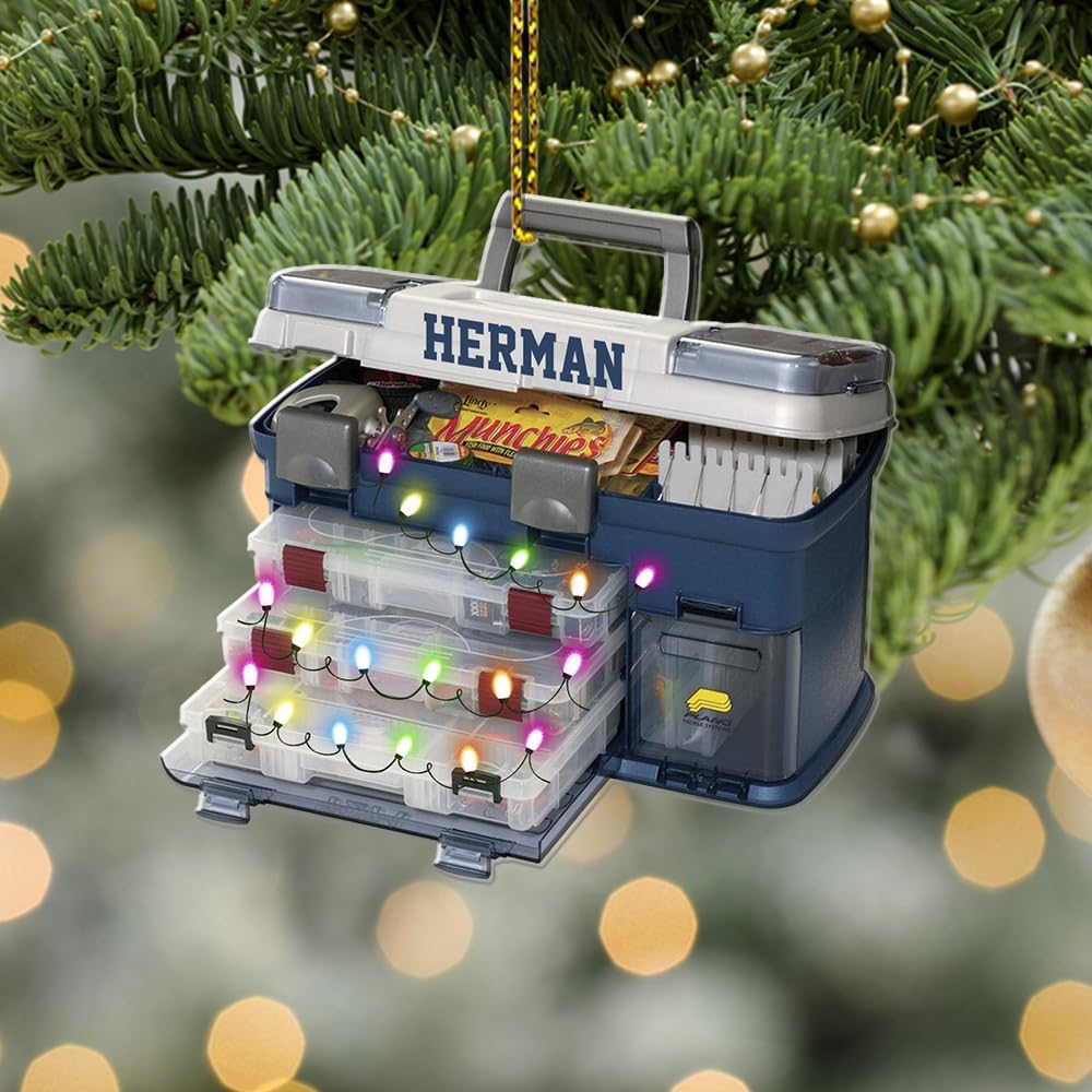Fishing Tools Box Personalized Fishing Christmas Ornament Fish Ornaments for Christmas Tree Bass Fish Ornaments Fishingman Decor Flat 2D Hanging Tree Fisherman Dad Gift 141