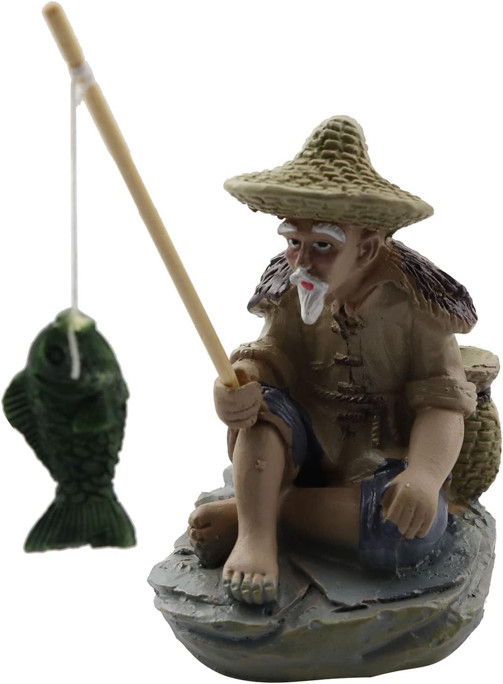 LQ Industrial Mini Fisherman Figurines Miniature Vintage Mudman Chinese Pottery Figurine Statue Resin Ornament for Fish Tank Bonsai Miniature Landscape Figure Indoor Sculpture Patio Ornaments