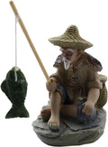 LQ Industrial Mini Fisherman Figurines Miniature Vintage Mudman Chinese Pottery Figurine Statue Resin Ornament for Fish Tank Bonsai Miniature Landscape Figure Indoor Sculpture Patio Ornaments