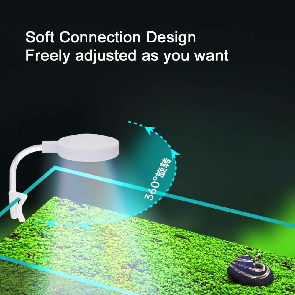 Tyasoleil Mini LED Aquarium Clip Light with 360° Rotation & Flexible Gooseneck, USB-Powered High Brightness Fish Tank Light for Aquatic Plants, Waterproof Cover, Eye-Caring Flicker-Free