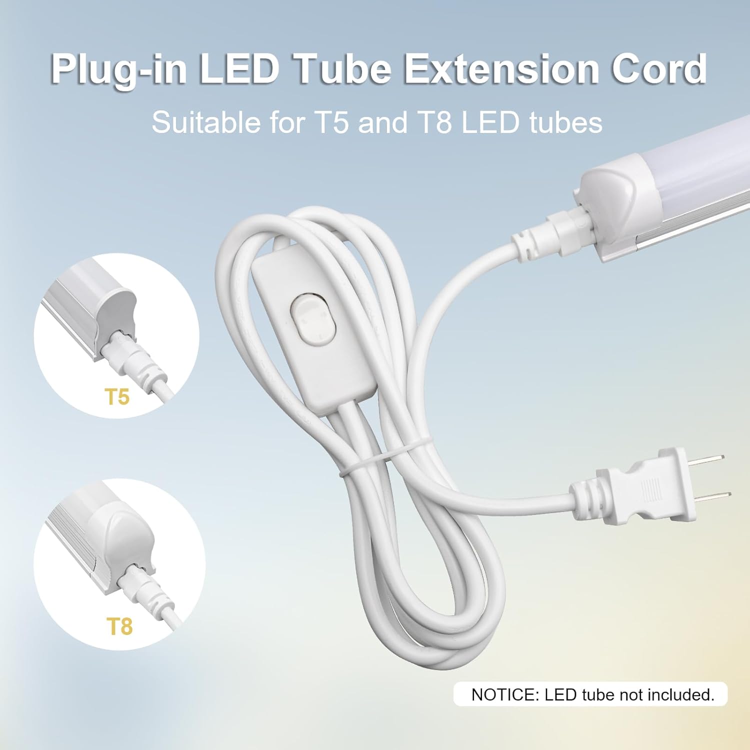 DiCUNO 9.8FT T5 T8 Tube Light Extension Cord with On/Off Switch, US Plug Cable Connector for LED Integrated Single Fixture, Shop Light, Garage, Under Cabinet, White, Pack of 1