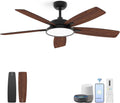 Roomratv 52 Inch Smart Ceiling Fan with Light,App Control,Ultra Silent Reversible DC Motor Fan Remote Control Compatible with Alexa Google home（black）
