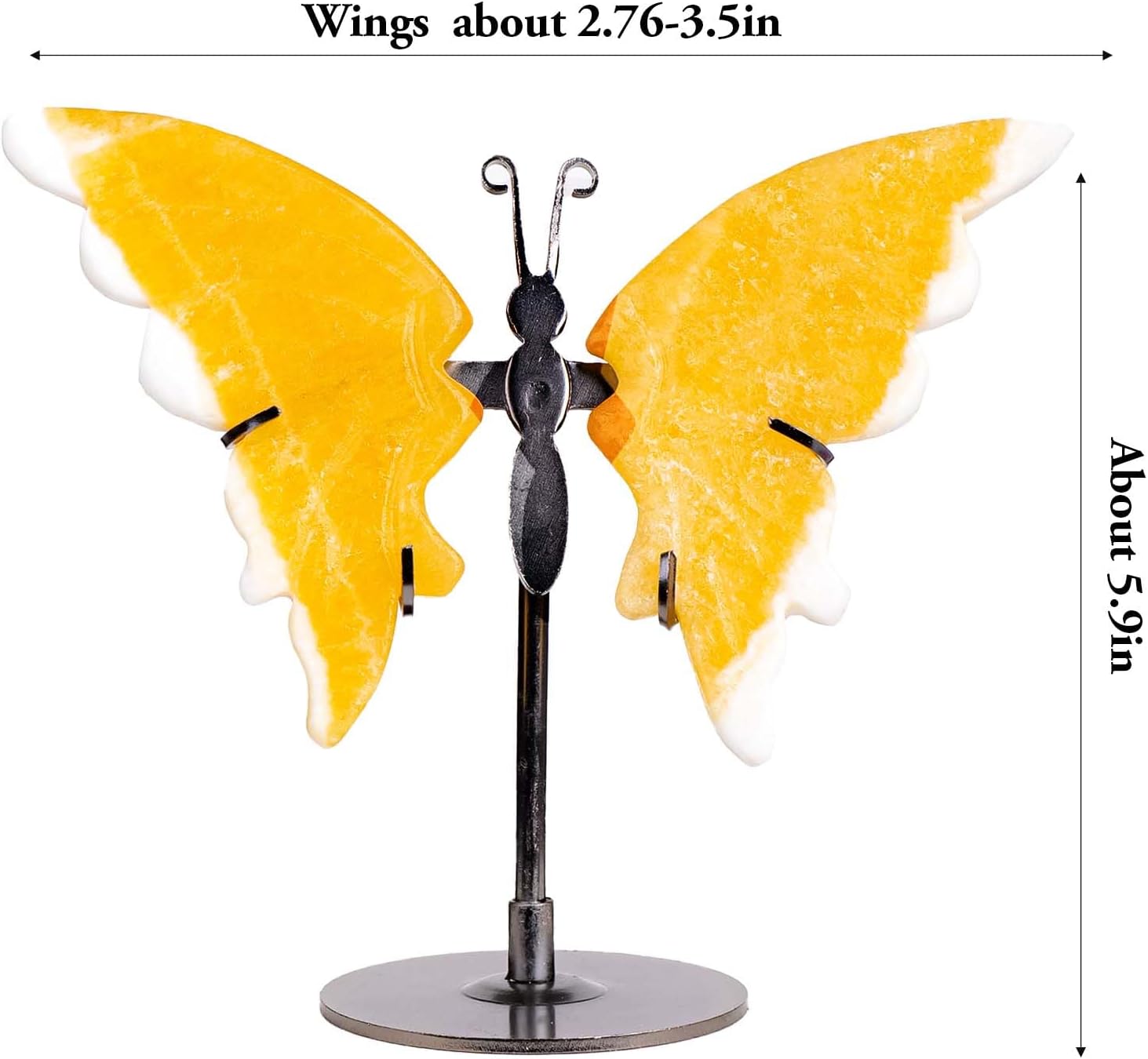 Crystal Butterfly Ornament, Amethyst Agate Wings, Home Office Tabletop Decor (Yellow Calcite)