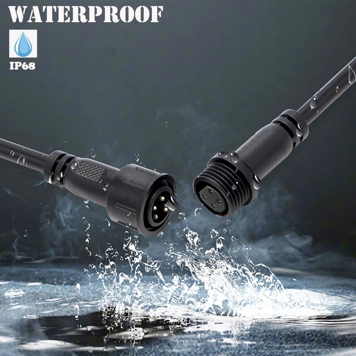 4Pin Waterproof Connector,4 Wire Male Female Plug LED Connector,with 14AWG IP68 25CM Extension Cable, for Car, Boat,Truck,Indoor/Outdoor LED Strip Lights.(2Pairs 4Pin 14AWG)