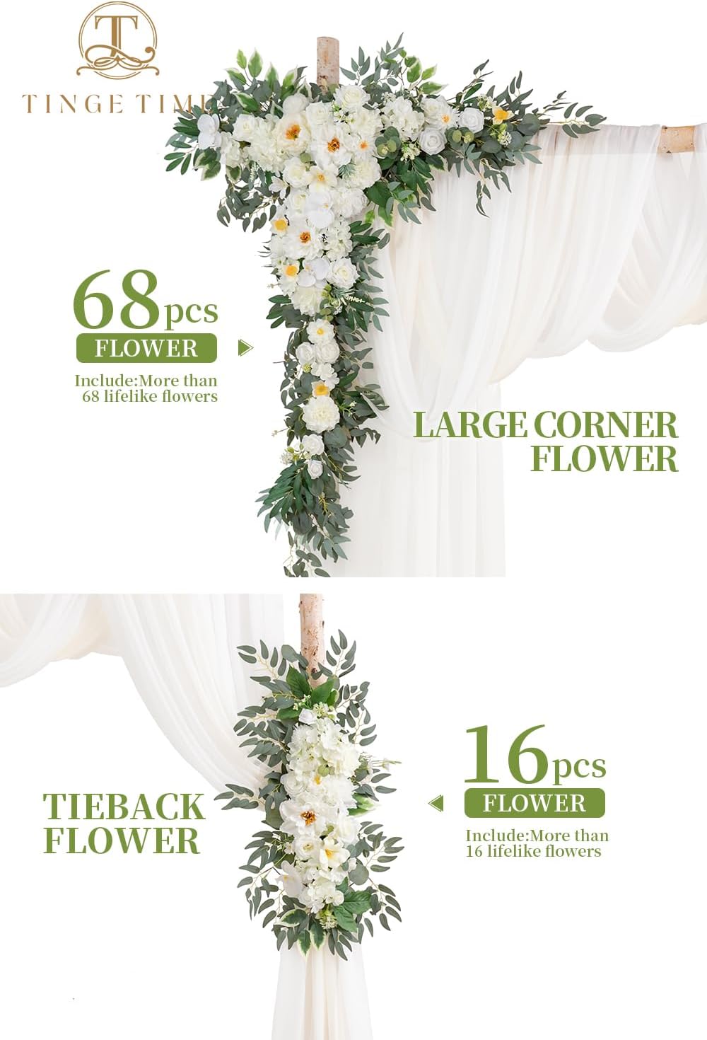 TINGE TIME Artificial Arch Flowers Kit Pack of 5, Wedding Decorations for Reception with Hanging Flowers, Wedding Arch Silk Floral Arrangements Ceremony Backdrop Bridal Shower Outdoor Party Decor