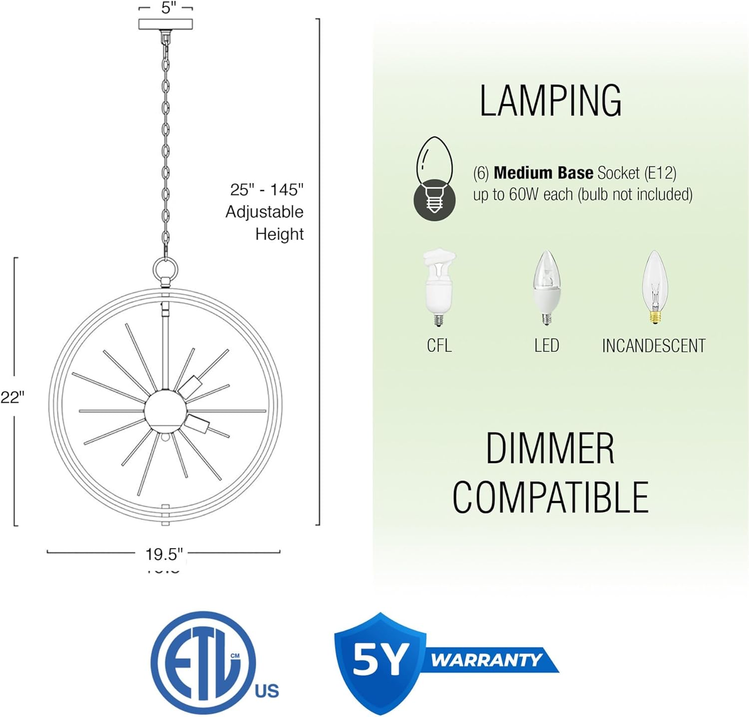 Kira Home Solaris 22" 6-Light Modern Orb/Globe Sputnik Starburst Chandelier + Pivoting Rings, Adjustable Height, Cool Brass Finish