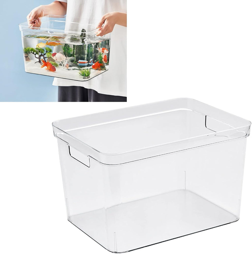 Frameless Clear Aquarium, Plastic Storage Bins, 360 Degree Visibility DIY Decoration Clear Rimless Aquarium Tank with Handle for Household