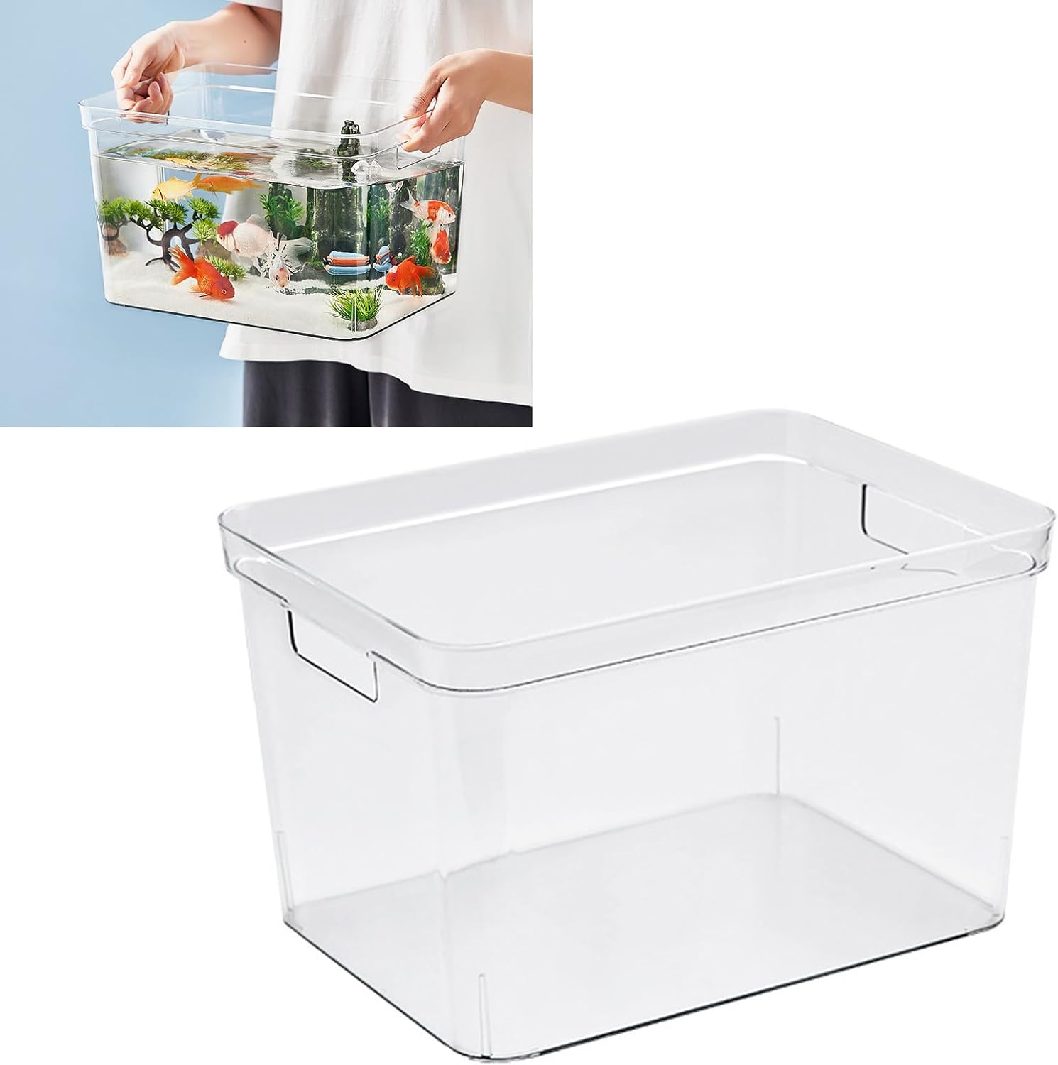 Frameless Clear Aquarium, Plastic Storage Bins, 360 Degree Visibility DIY Decoration Clear Rimless Aquarium Tank with Handle for Household