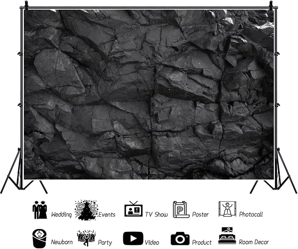 Yeele 8x4ft Black Stone Photo Backdrop Natural Black Rock Wall Aquarium Background for Vintage Stone Brick Fish Tank Decoration Backdrop for Travel Vacation Adults Portrait Studio Photo Shoot Props