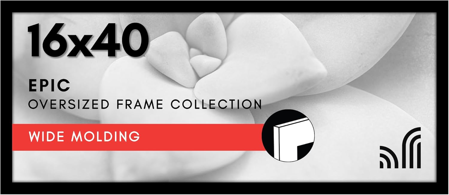 Americanflat 16x40 Poster Frame with Polished Plexiglass - black Picture Frame - Wide Photo Frames Made of Engineered Wood for Vertical or Horizontal Wall Display - Epic Collection - Black