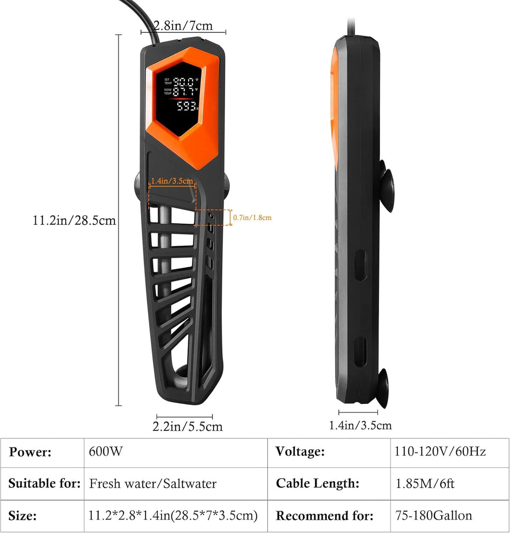 HITOP 600W Titanium Aquarium Heater - Digital Fish Heater with LED Temp Display and External Controller, for Large Fish Tank 75~180Gallon