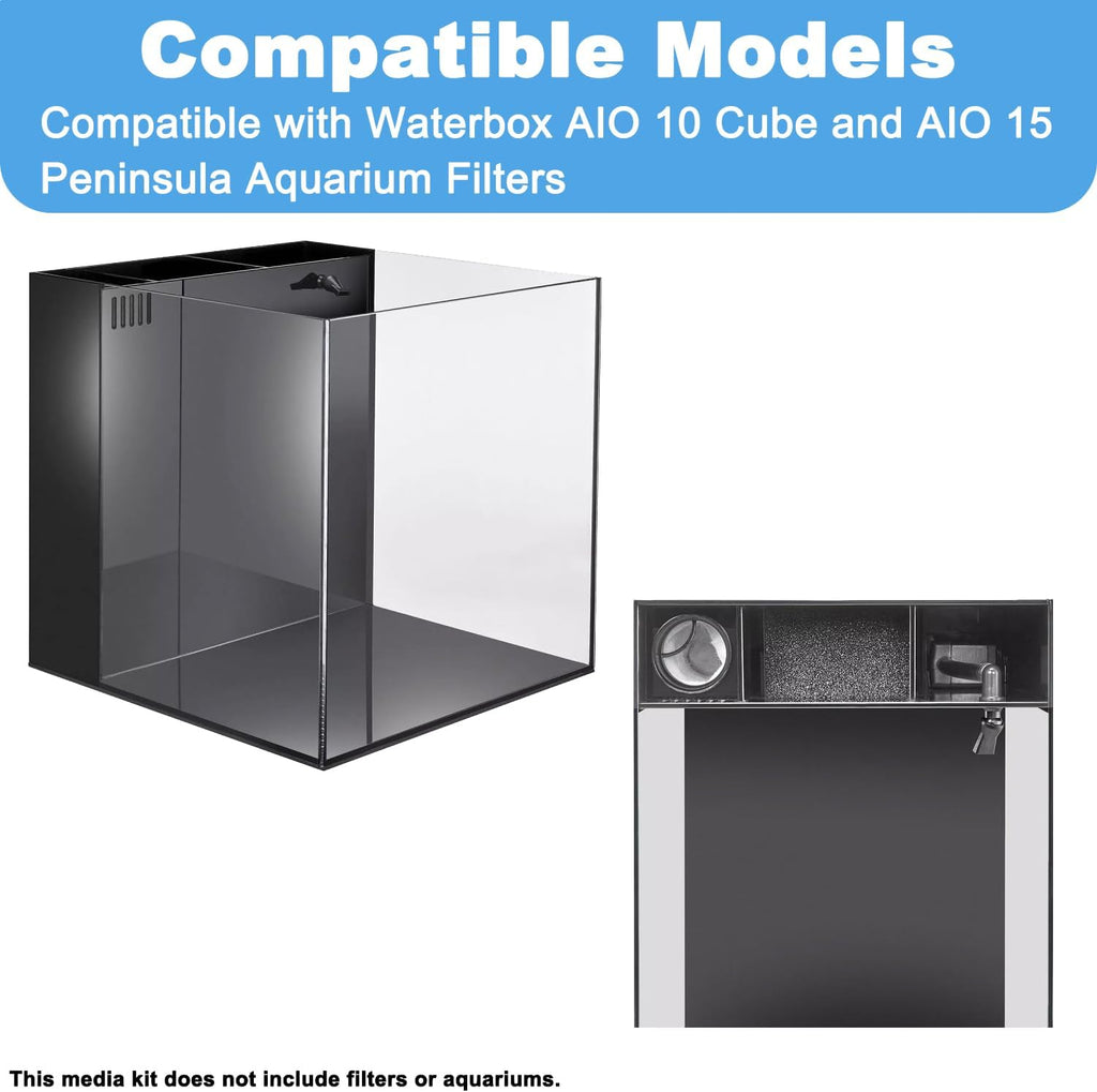 14-Pack Set Aquarium Filter Media Compatible with Waterbox AIO 10 Cube and AIO 15 Peninsula Aquarium Filter, Includes Filter Socks, Carbon Pellets, Ceramic Rings, Sponge Filters and Mesh Bags