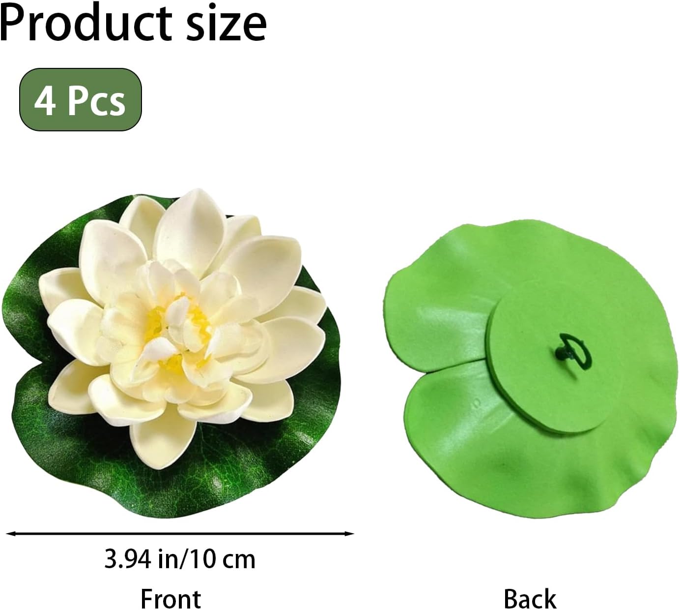 4 Pcs Off White Artificial Floating Foam Lotus Flower with Water Lilys Pad Ornanments, Fish Tank Aquarium Lifelikes Fake Lotus Flowers for Patio Pond Home Garden Wedding Party Event Decoration(3.94")