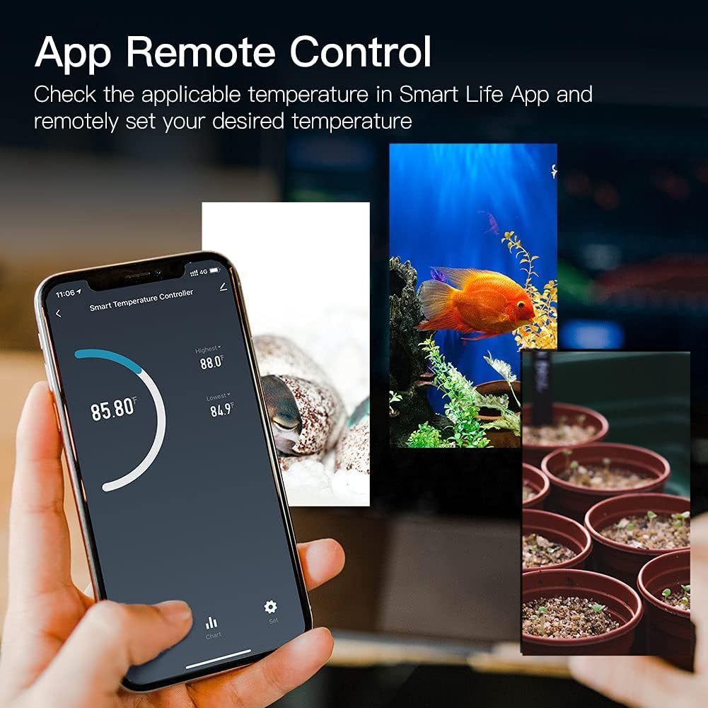 MOES Smart WiFi Cooling Heating Thermostat Outlet, Tuya Digital Temperature Controller Sensor Plug for Reptile Fermenter Brewing Breeding Heat Mat, Smart Life Remote Control, -22-221℉,10A 1250W
