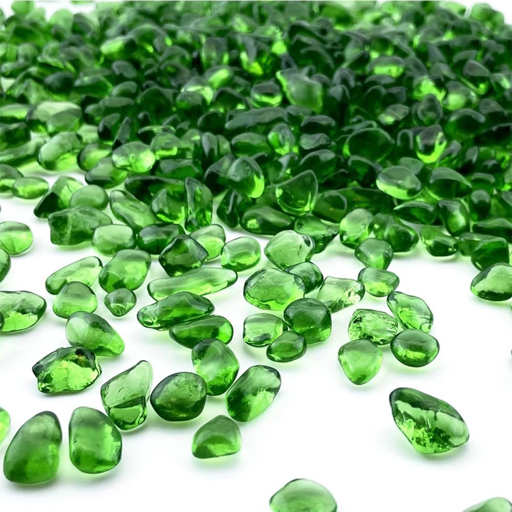 Green Glass Stones, 0.85LB/385g Aquarium Gravel Rocks, Green Aquarium Pebbles for Fish Tank, Sea Glass Rocks for Vase Filler Craft