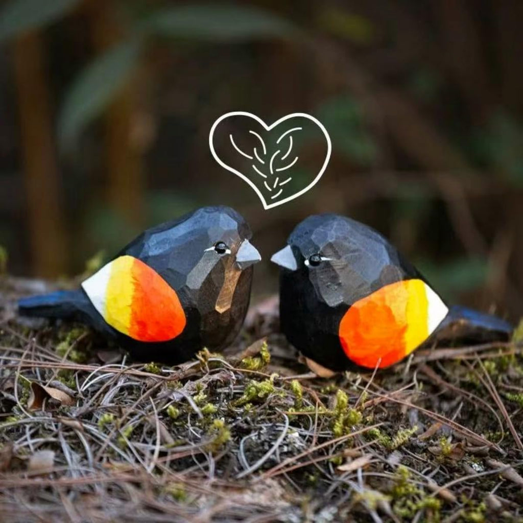 Hand-Carved Red-Winged Blackbird Figurines – Hand-Painted Wooden Bird Sculptures, Decorative Wood Bird Statues for Home & Office Décor, Gifts for Bird Lovers
