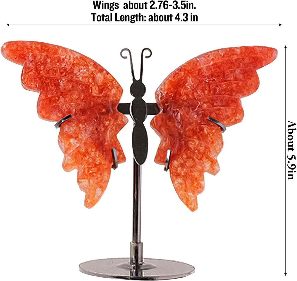 Apengshi Crystal Butterfly Ornament, Amethyst Agate Wings, Home Office Tabletop Decor (Strawberry)