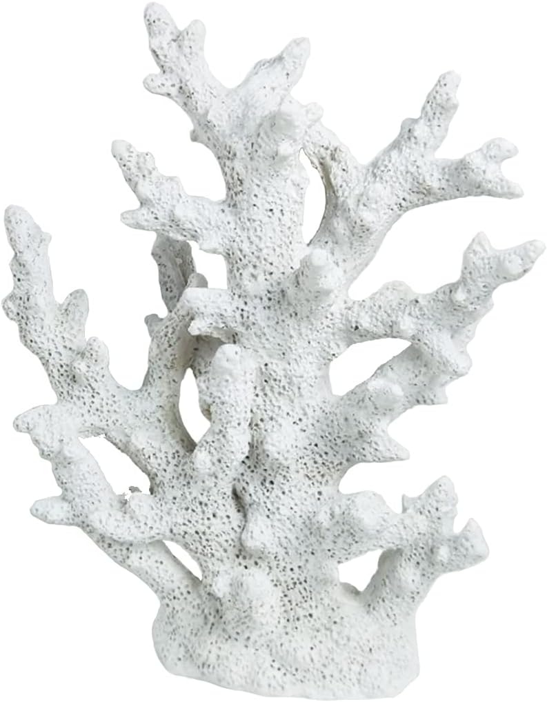 PINVNBY Artificial Coral Ornament Aquarium Sea Plants Decoration Underwater Craft Resin Fish Tank Landscape (White)