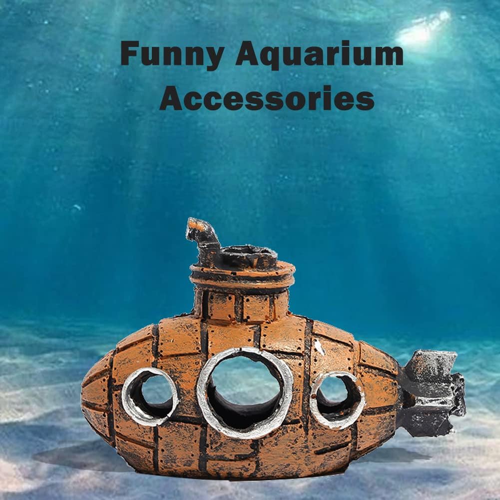 Resin Submarine Ornament: Safe Multi-Level Hideout + Spawning Caves for Aquariums, Boosts Cherry Shrimp Breeding Success, Protects Small Fish & Crabs (Fresh/Saltwater)