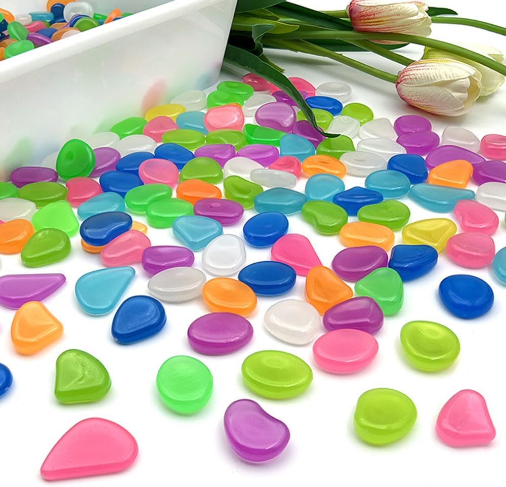 Glow in The Dark Stones 1000 Pcs Glow Pebbles Aquarium Rocks for Fish Tank Lawn Yard Garden Walkway Plant Pots (Rainbow)